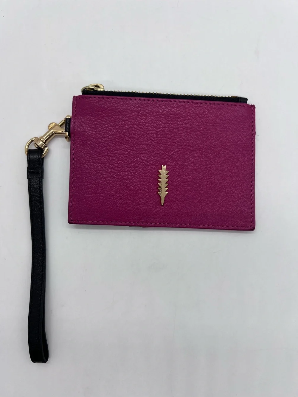 Thacker Women's Fuchsia Leather Wristlet Card Holder with Gold Accent